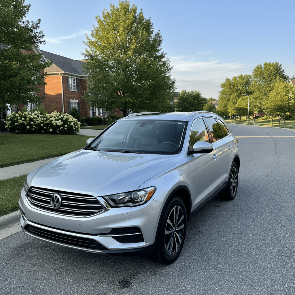 Clean silver SUV parked on a residential street
