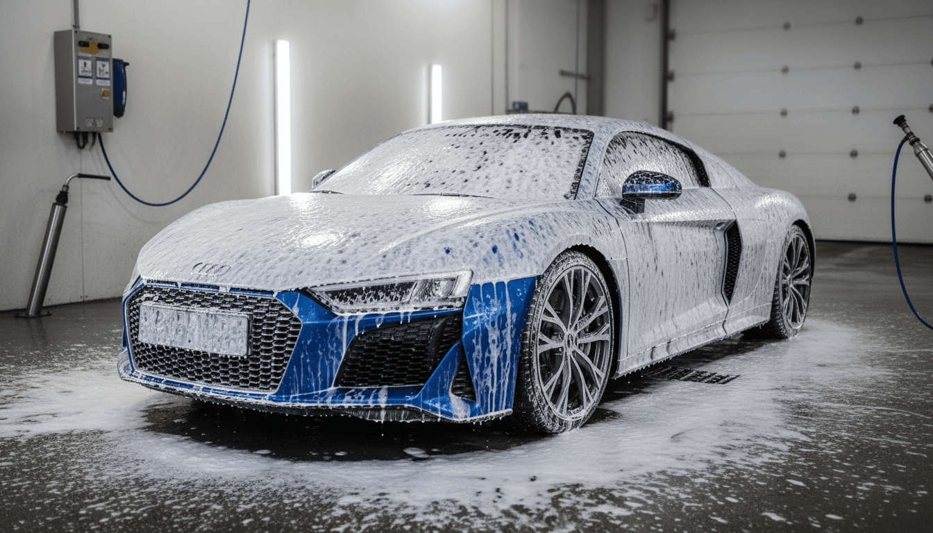 Car covered in foam